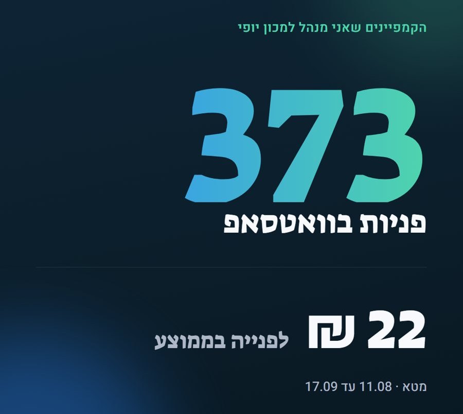 373 פניות בוואטסאפ, 22 שקלים לפנייה בממוצע, בקמפיין שאני מנהל למכון יופי